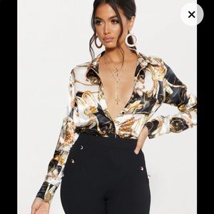 Black Satin Rope Print Oversized Shirt